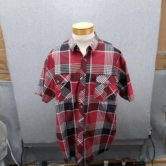 Noiz Men’s Short Sleeve Red Plaid Button Up Shirt Size 4xl Hip Hop - Picture 1 of 9